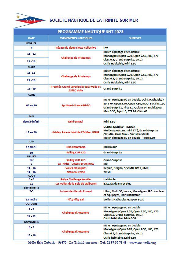 Programme Régates 2023